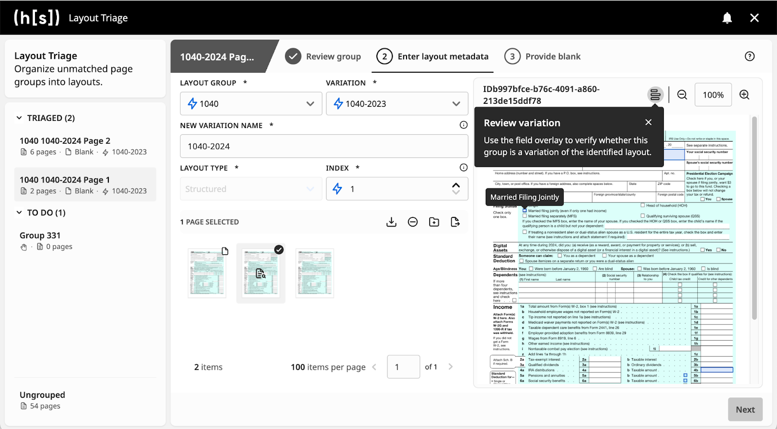 Hyperscience’s Layout Triage tool screenshot
