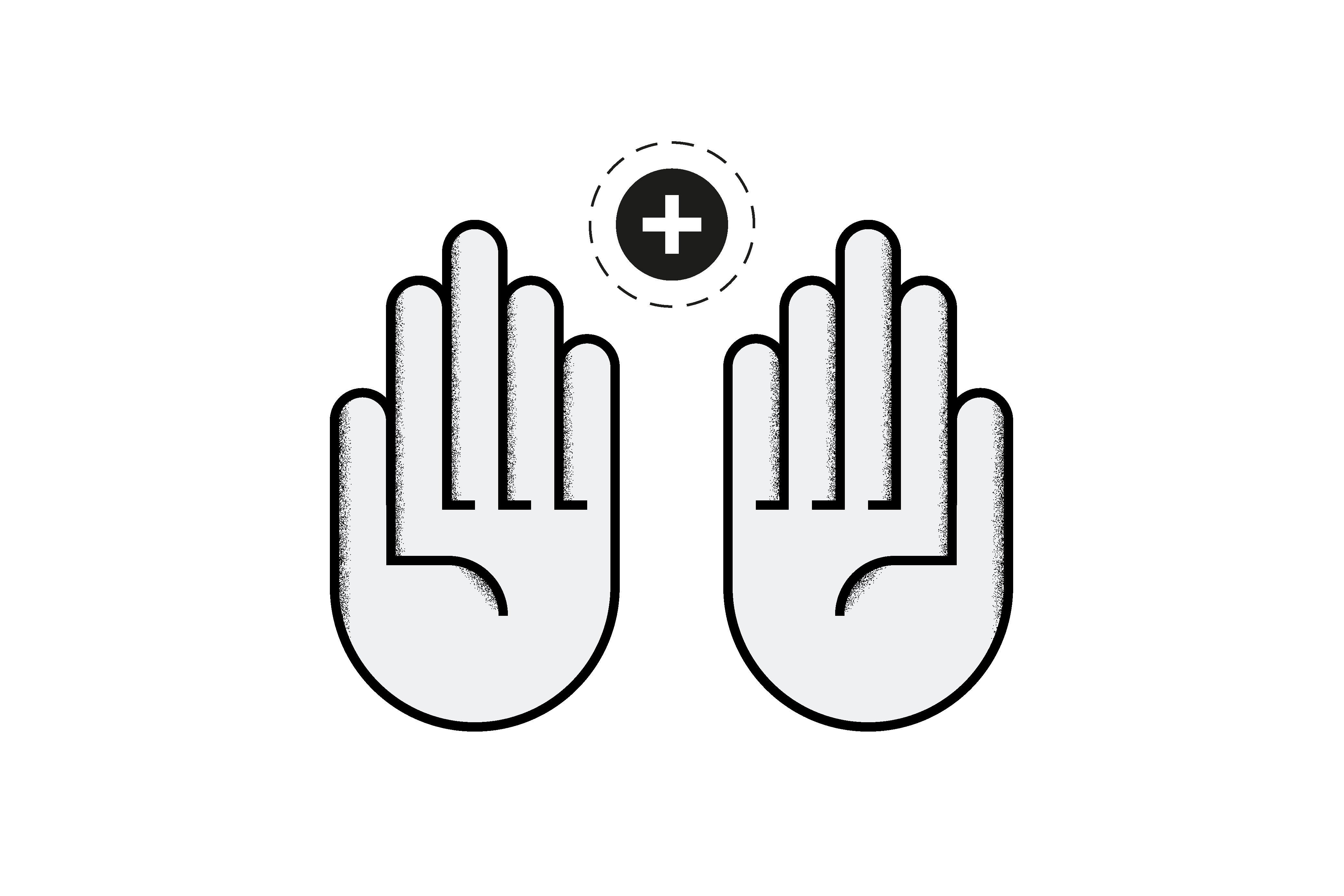 Hands grasping plus icon